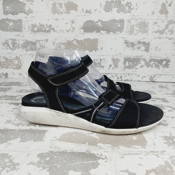 Clarks Glide Hi Shore Black Strappy Sandals X343 - Picture 2 of 9